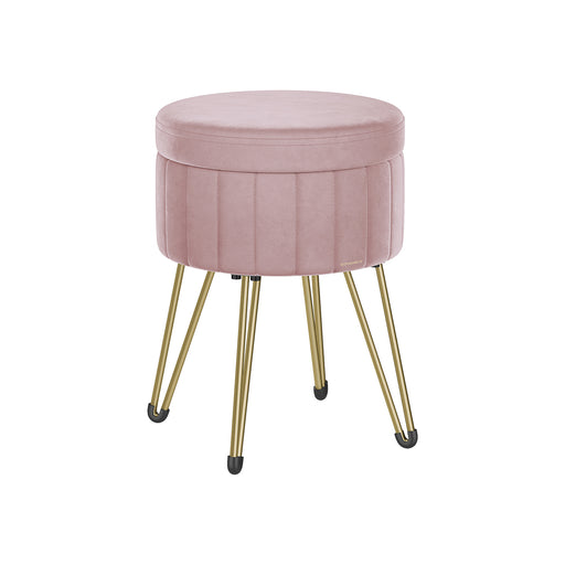 Velvet Round Storage Ottoman with Gold Metal Legs in Jelly Pink for Living Room by Songmics