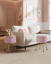 Velvet Round Storage Ottoman with Gold Metal Legs in Jelly Pink for Living Room by Songmics
