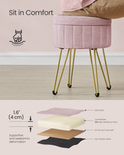 Velvet Round Storage Ottoman with Gold Metal Legs in Jelly Pink for Living Room by Songmics