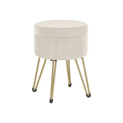 Cream Velvet Round Storage Ottoman with Gold Metal Legs for Living Room by Songmics