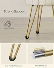 Cream Velvet Round Storage Ottoman with Gold Metal Legs for Living Room by Songmics