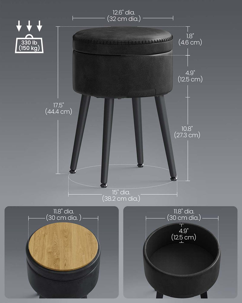 Ink Black Storage Ottoman Bench with 150 kg Load Capacity for Bedroom or Entryway by Vasagle