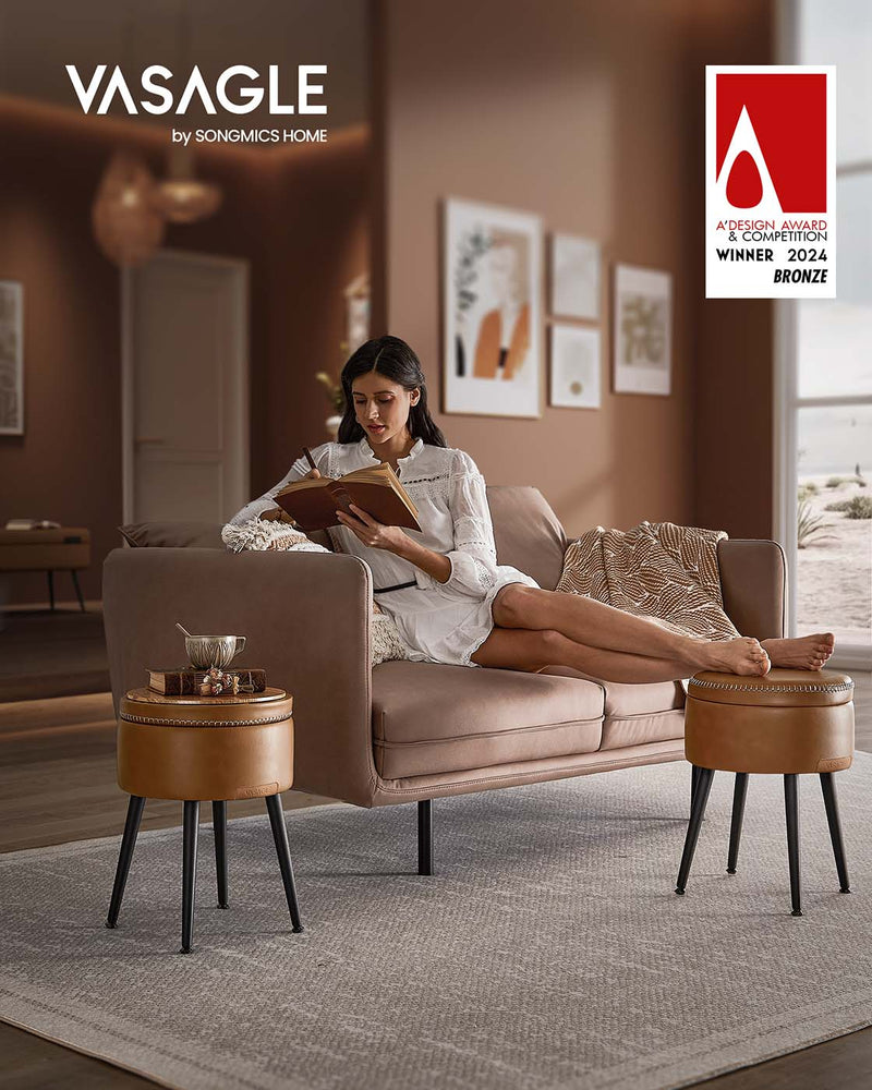 Caramel Brown Storage Ottoman Bench with 150 kg Capacity for Bedroom or Entryway by Vasagle