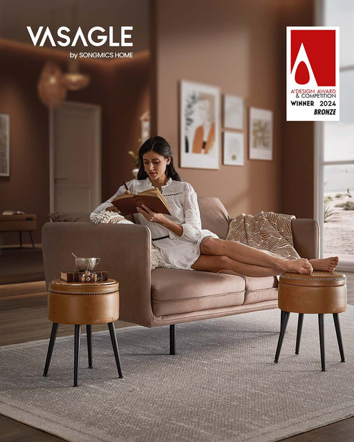 Caramel Brown Storage Ottoman Bench with 150 kg Capacity for Bedroom or Entryway by Vasagle