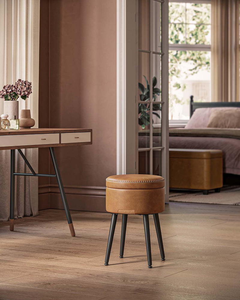 Caramel Brown Storage Ottoman Bench with 150 kg Capacity for Bedroom or Entryway by Vasagle