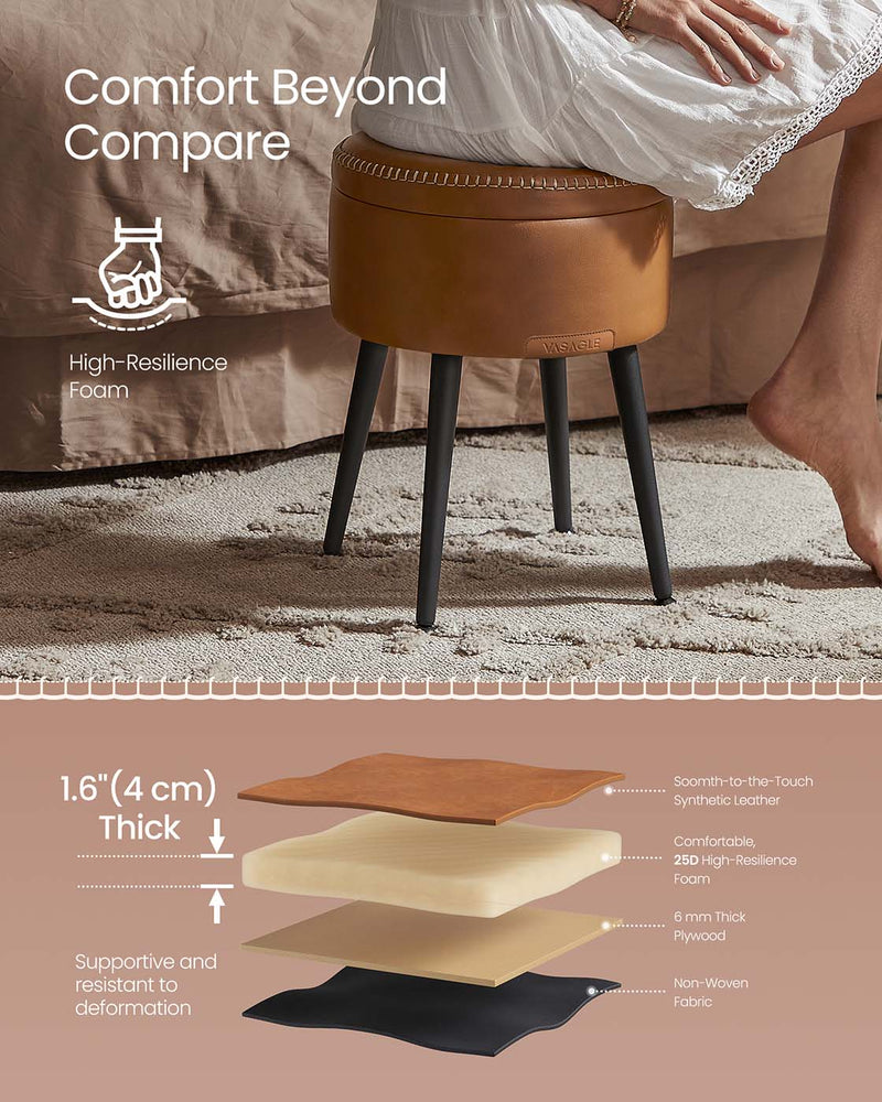 Caramel Brown Storage Ottoman Bench with 150 kg Capacity for Bedroom or Entryway by Vasagle