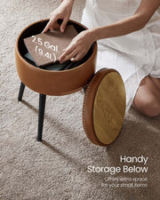 Caramel Brown Storage Ottoman Bench with 150 kg Capacity for Bedroom or Entryway by Vasagle