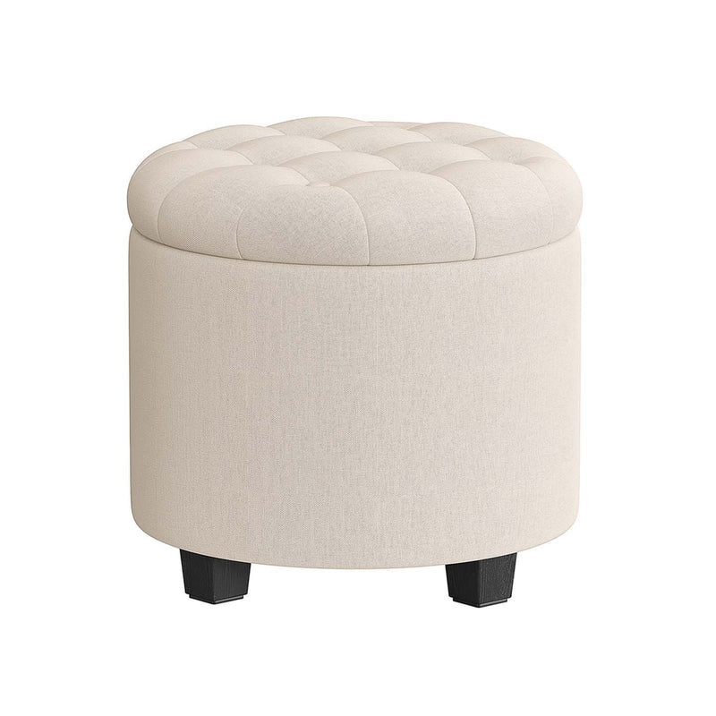 Round Upholstered Ottoman with Storage Compartment and Footrest for Living Room by Songmics