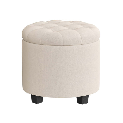 Round Upholstered Ottoman with Storage Compartment and Footrest for Living Room by Songmics