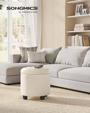 Round Upholstered Ottoman with Storage Compartment and Footrest for Living Room by Songmics