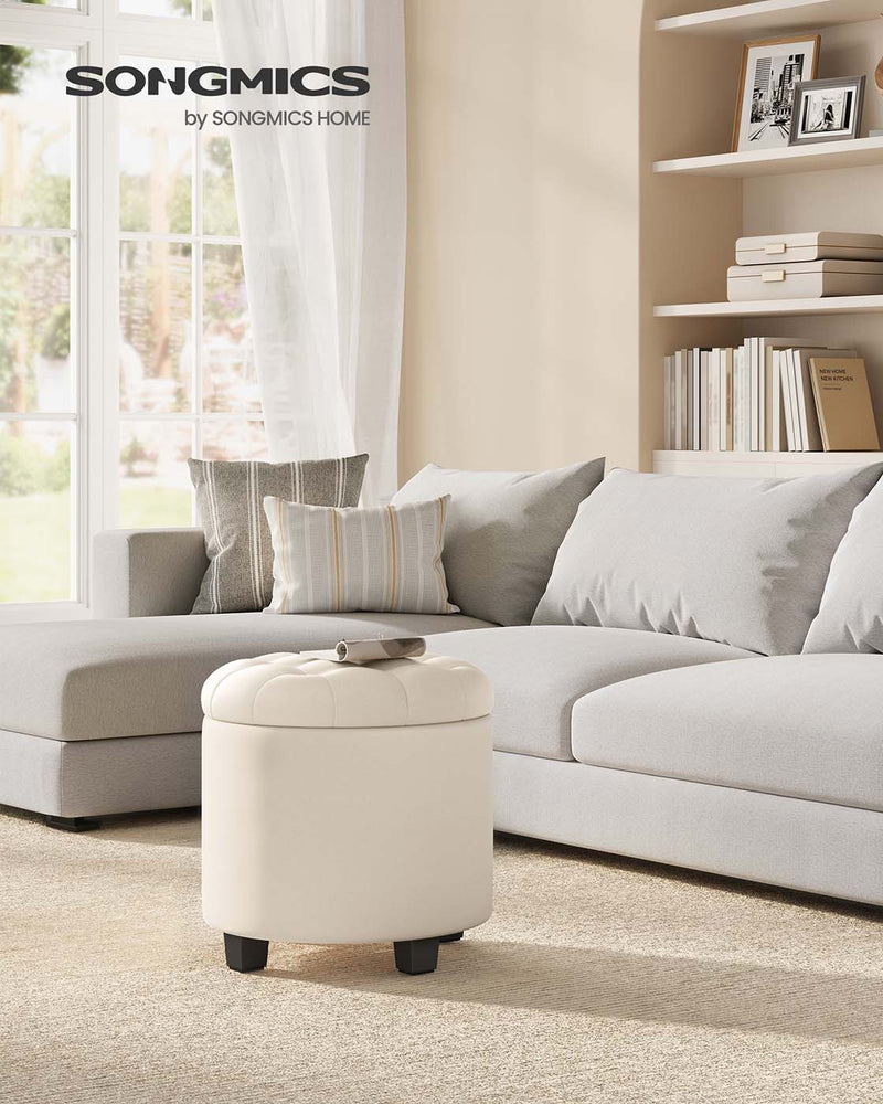 Round Upholstered Ottoman with Storage Compartment and Footrest for Living Room by Songmics