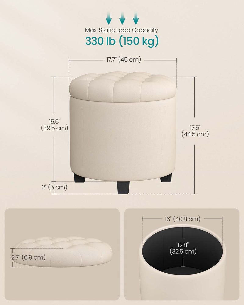Round Upholstered Ottoman with Storage Compartment and Footrest for Living Room by Songmics