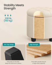 Round Upholstered Ottoman with Storage Compartment and Footrest for Living Room by Songmics