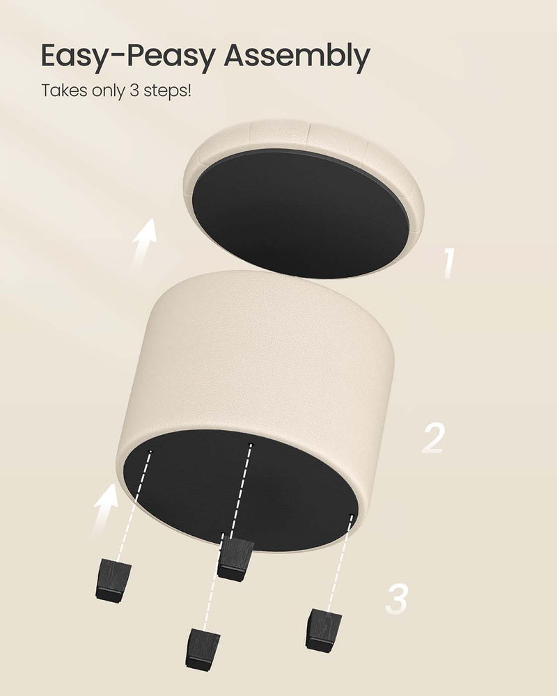 Round Upholstered Ottoman with Storage Compartment and Footrest for Living Room by Songmics