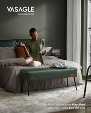 Forest Green Ottoman Bench Upholstered with Storage for Bedroom or Hallway by Vasagle