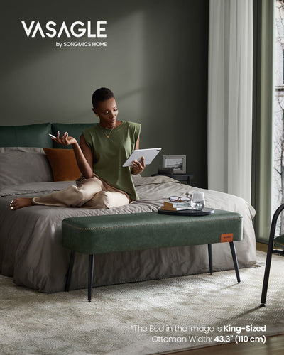 Forest Green Ottoman Bench Upholstered with Storage for Bedroom or Hallway by Vasagle
