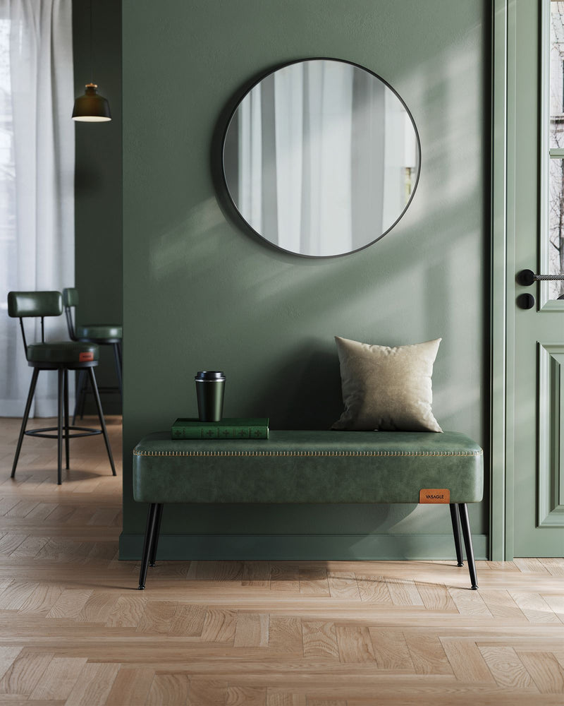 Forest Green Ottoman Bench Upholstered with Storage for Bedroom or Hallway by Vasagle