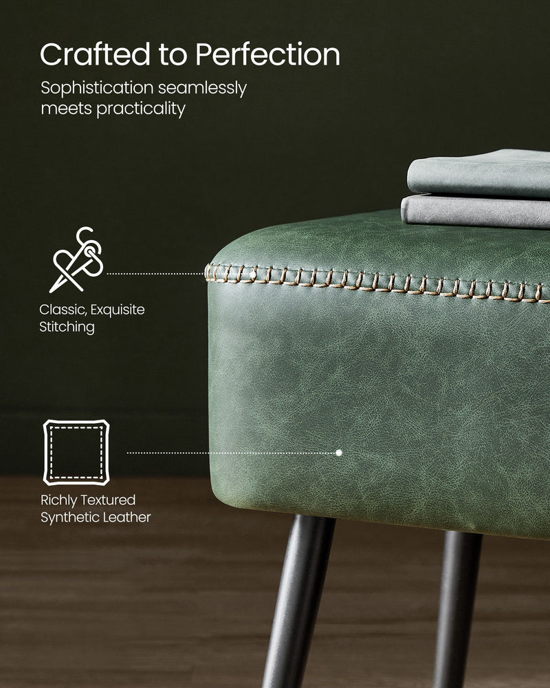 Forest Green Ottoman Bench Upholstered with Storage for Bedroom or Hallway by Vasagle