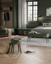Forest Green Ottoman Bench Upholstered with Storage for Bedroom or Hallway by Vasagle