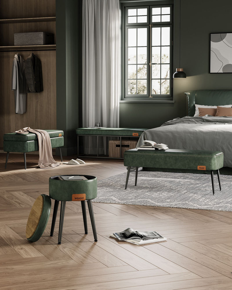 Forest Green Ottoman Bench Upholstered with Storage for Bedroom or Hallway by Vasagle