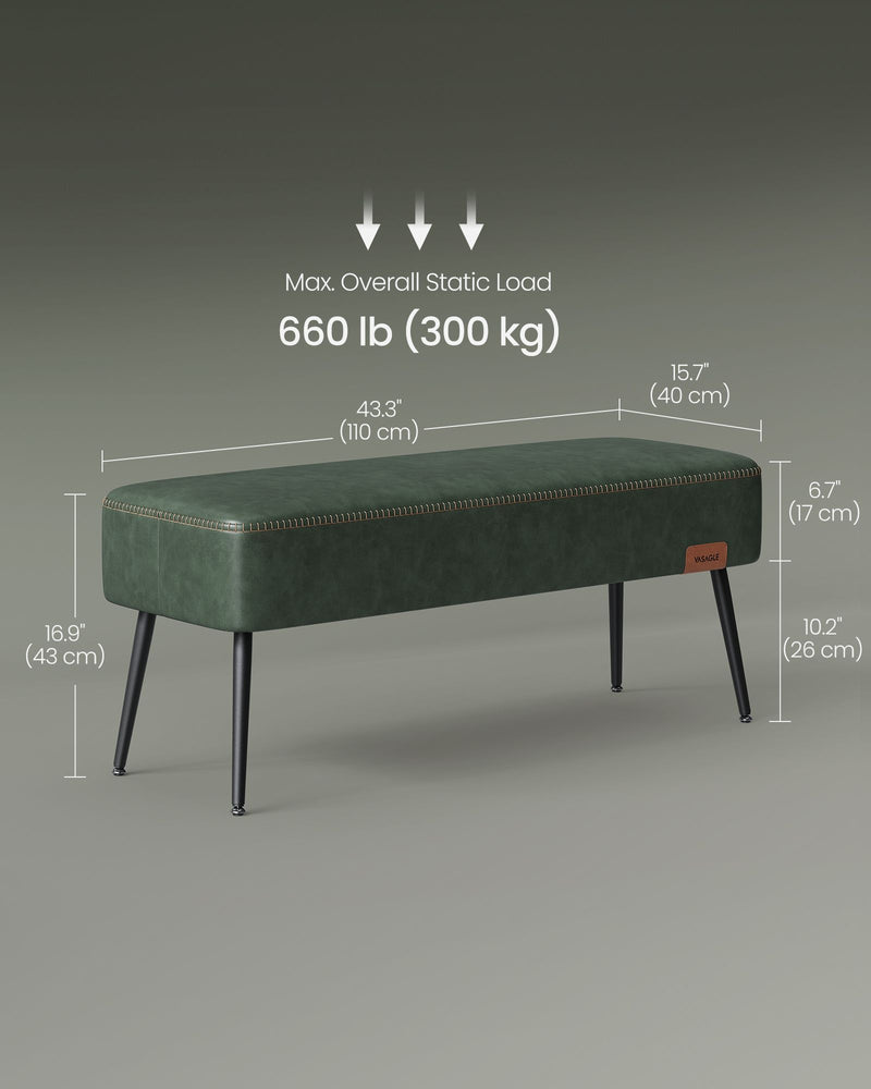 Forest Green Ottoman Bench Upholstered with Storage for Bedroom or Hallway by Vasagle
