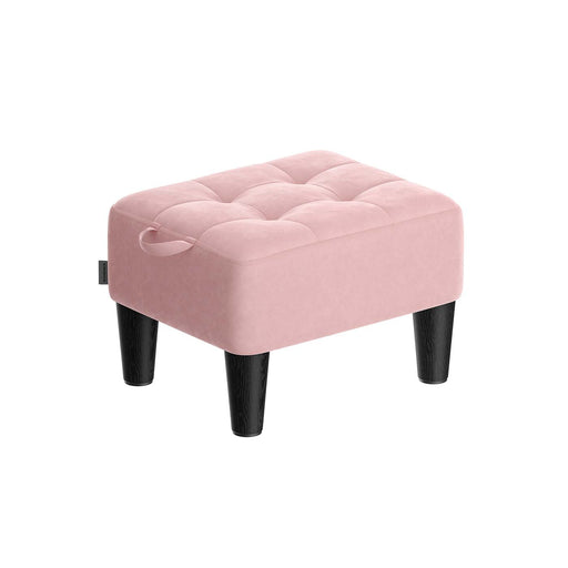 Velvet Ottoman Footstool with Thick Cushioned Seat in Pastel Pink and Black by Songmics