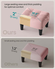 Velvet Ottoman Footstool with Thick Cushioned Seat in Pastel Pink and Black by Songmics