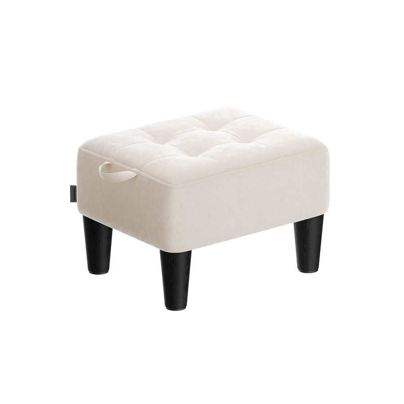 Velvet Ottoman Footstool with Thick Padded Cushion in Cappuccino Beige and Black by Songmics