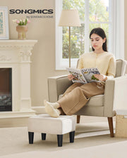 Velvet Ottoman Footstool with Thick Padded Cushion in Cappuccino Beige and Black by Songmics