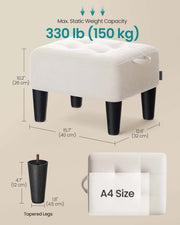 Velvet Ottoman Footstool with Thick Padded Cushion in Cappuccino Beige and Black by Songmics