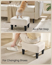 Velvet Ottoman Footstool with Thick Padded Cushion in Cappuccino Beige and Black by Songmics