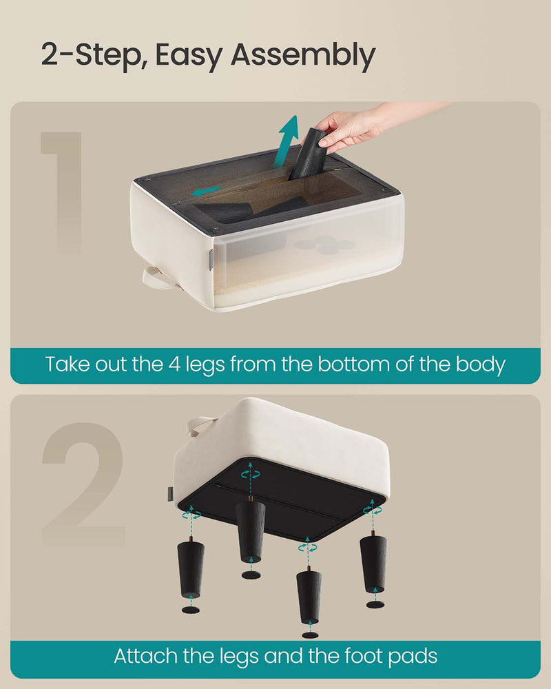 Velvet Ottoman Footstool with Thick Padded Cushion in Cappuccino Beige and Black by Songmics