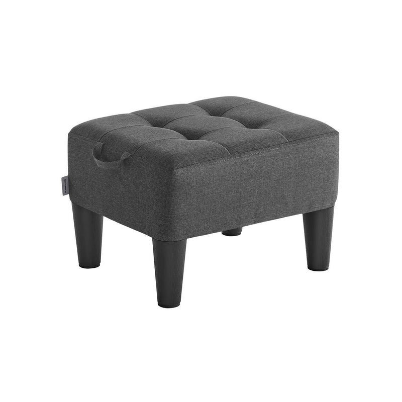 Linen Look Fabric Ottoman Footstool with Thick Padded Cushion in Slate Grey and Black by Songmics