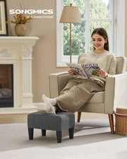 Linen Look Fabric Ottoman Footstool with Thick Padded Cushion in Slate Grey and Black by Songmics