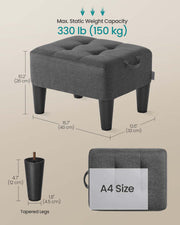 Linen Look Fabric Ottoman Footstool with Thick Padded Cushion in Slate Grey and Black by Songmics