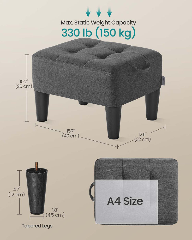 Linen Look Fabric Ottoman Footstool with Thick Padded Cushion in Slate Grey and Black by Songmics