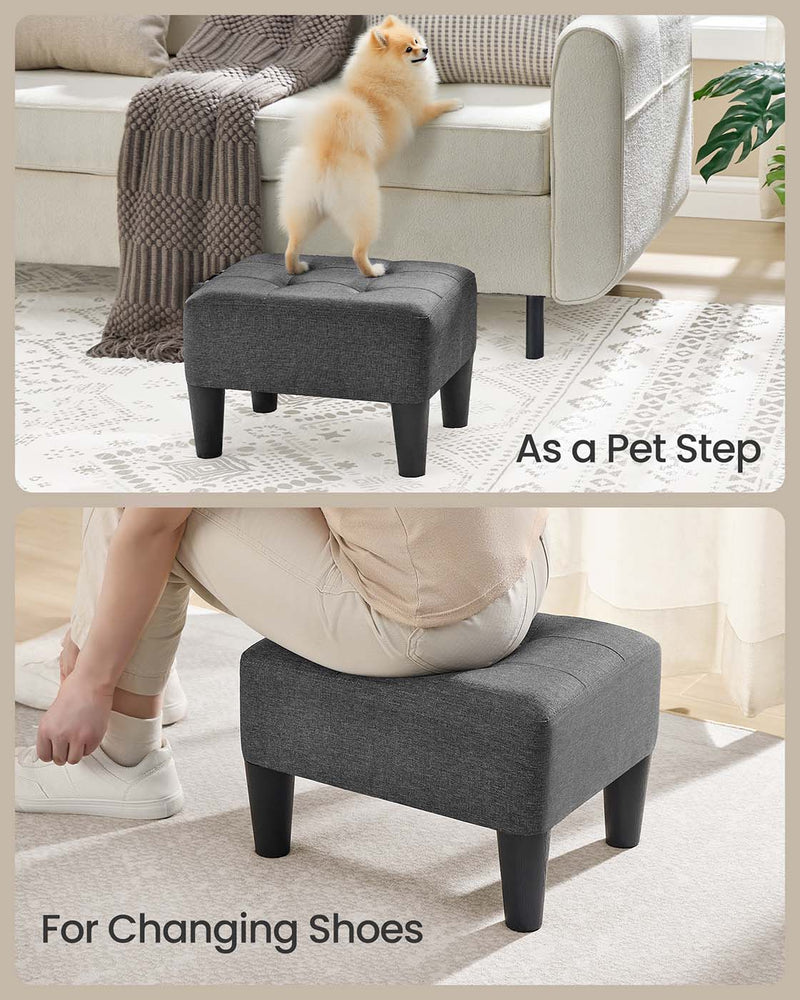 Linen Look Fabric Ottoman Footstool with Thick Padded Cushion in Slate Grey and Black by Songmics