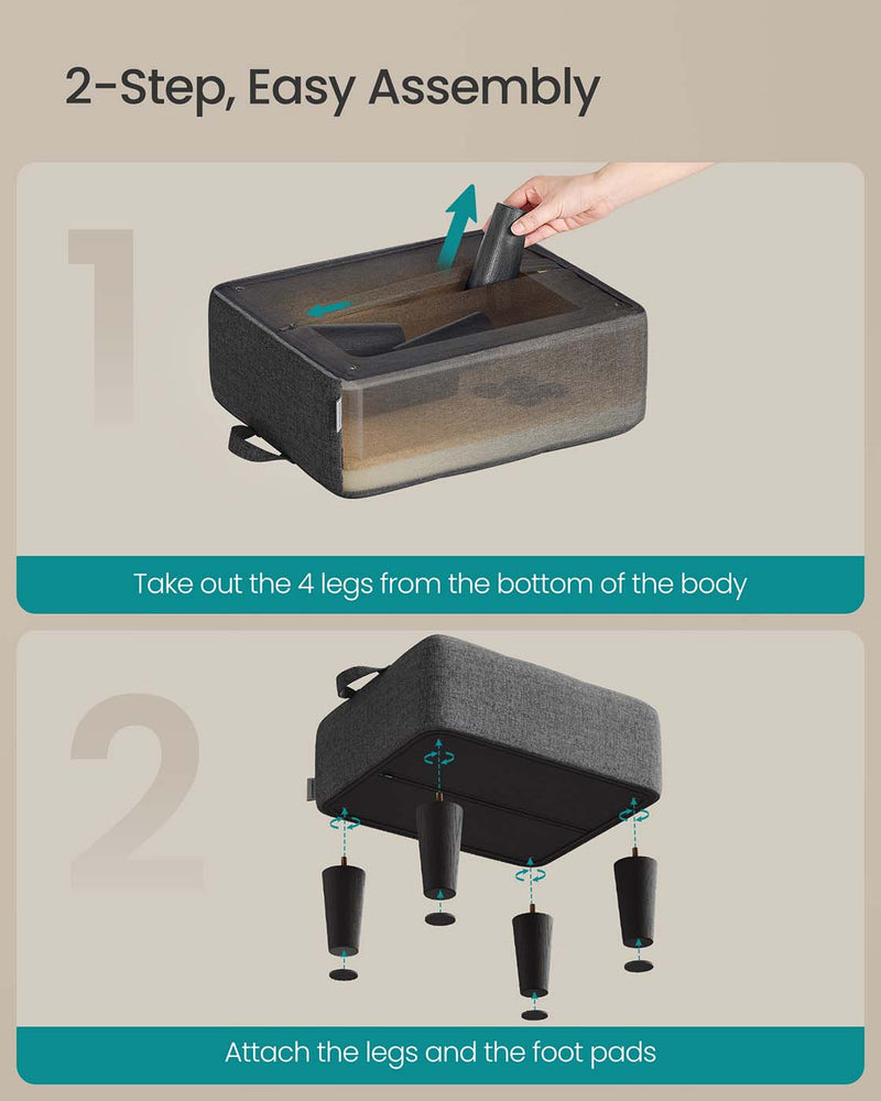 Linen Look Fabric Ottoman Footstool with Thick Padded Cushion in Slate Grey and Black by Songmics