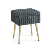 Songmics slate grey plush vanity stool with gold metal legs, angled studio shot