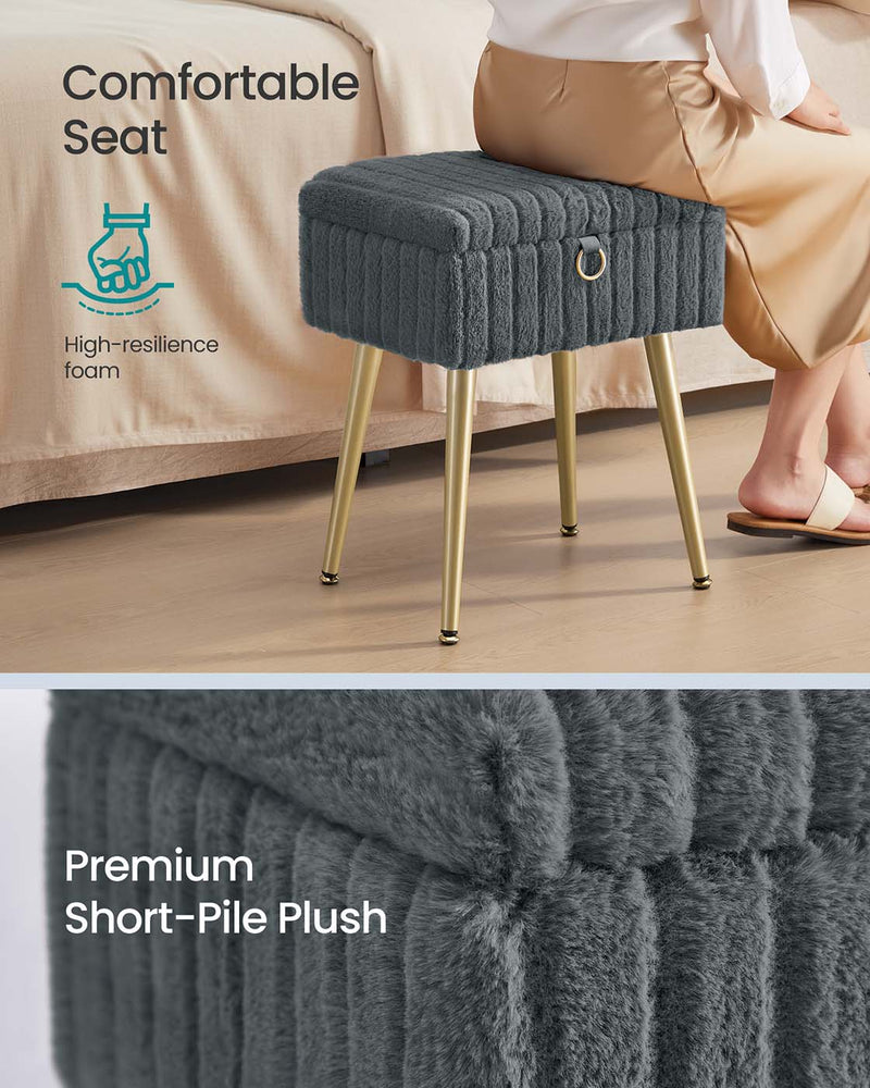 Close-up of the ring handle on the vanity stool storage lid