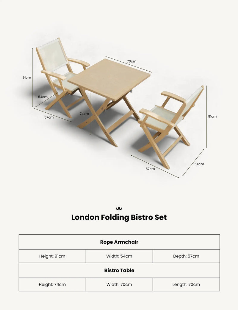 London rope folding armchair in natural oiled acacia