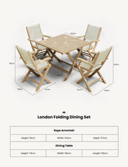 London rope folding armchair in natural oiled acacia