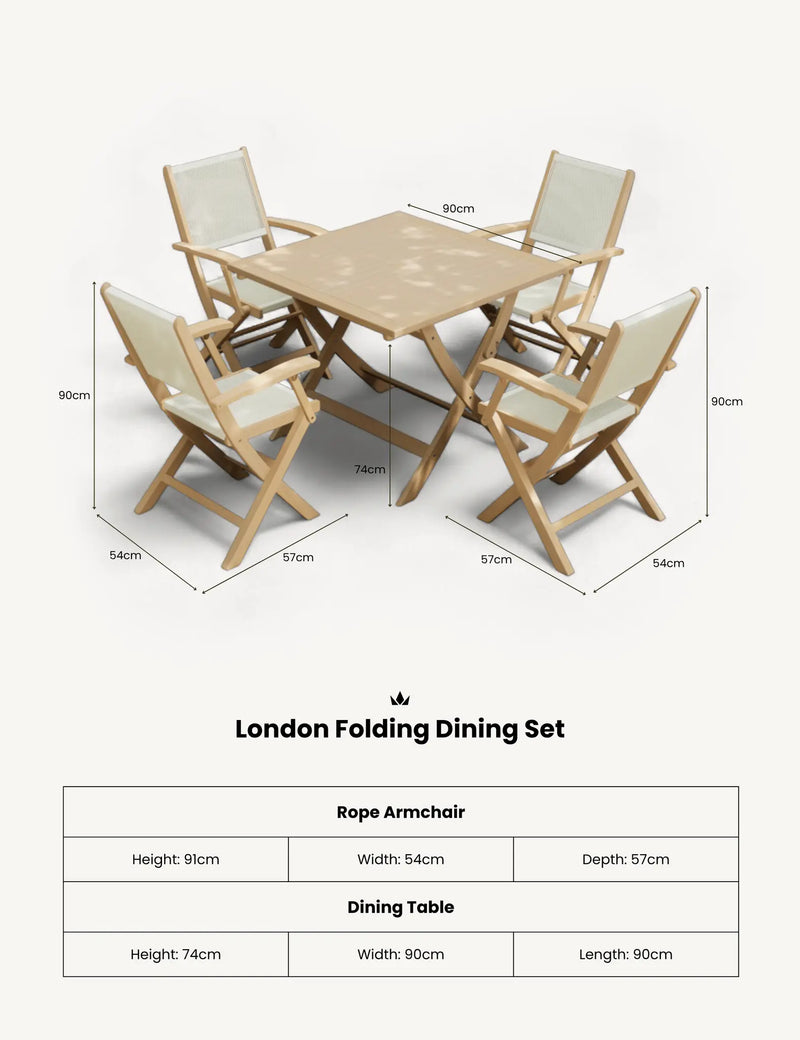 London rope folding armchair in natural oiled acacia