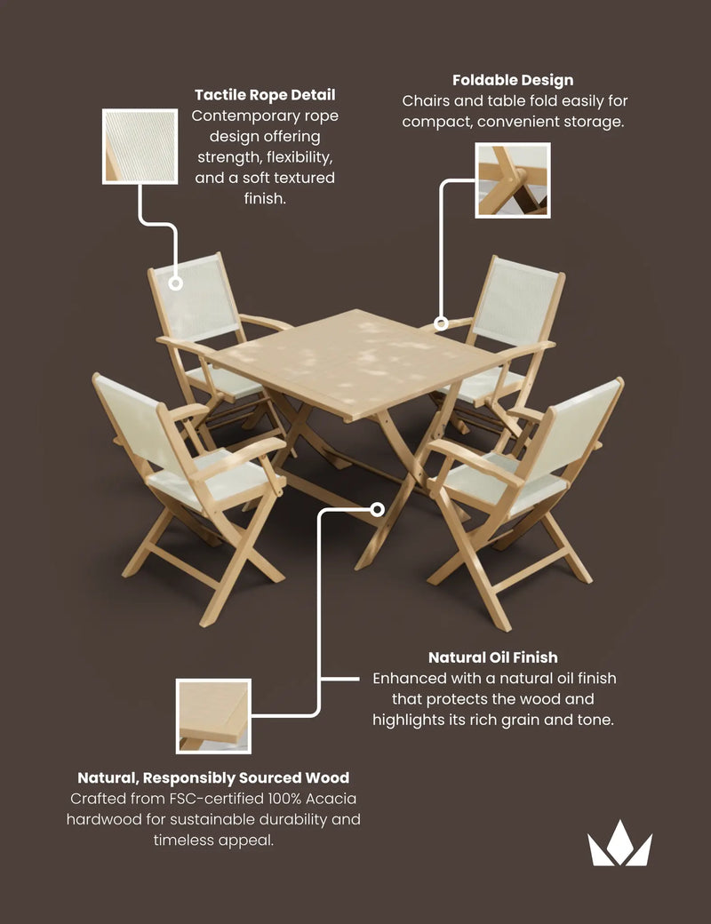 London folding dining set laid out on a patio