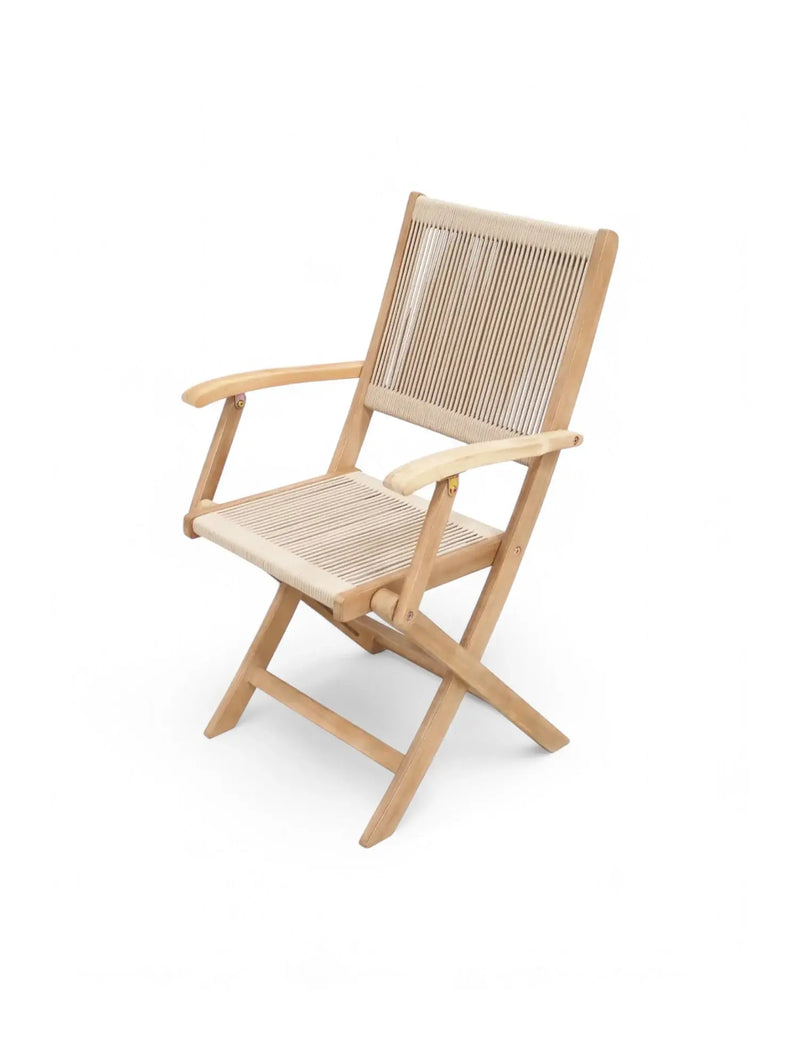 London folding armchair shown folded flat for storage