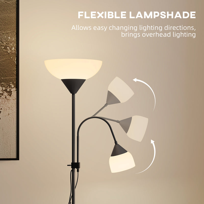 LED Floor Lamp with Uplighter and Adjustable Reading Light for Living Room, Black