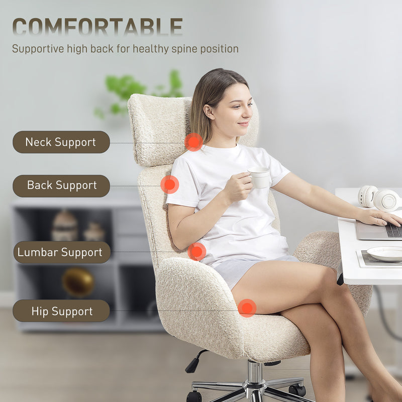 Ergonomic Office Chair with Adjustable Headrest and Boucle Fabric for All Day Comfort Pale Grey AOSOM