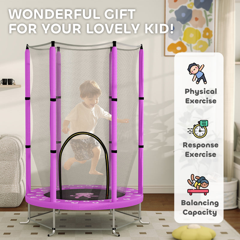 Purple 4.6FT Toddler Trampoline with Safety Net for Ages 3 to 6 Indoor Outdoor Use by Outsunny AOSOM