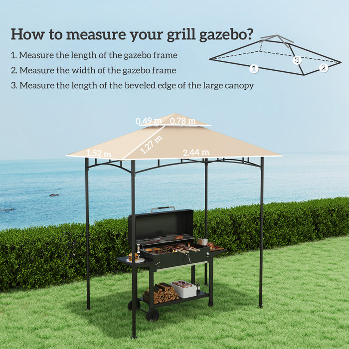 Beige Grill Gazebo Replacement Canopy UPF50+ Double Tiered 1.5 x 2.4m Top Cover by Outsunny