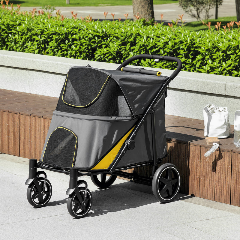 PawHut Foldable Pet Stroller, with Universal Wheels, Shock Absorber, for Medium and Large Dogs - Grey